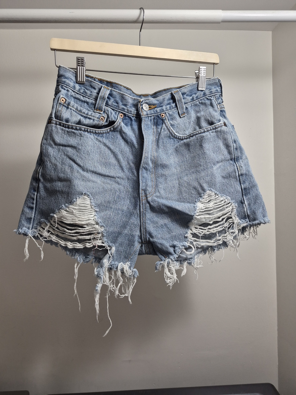 Levi's Light Blue Distressed High-Rise Denim Shorts